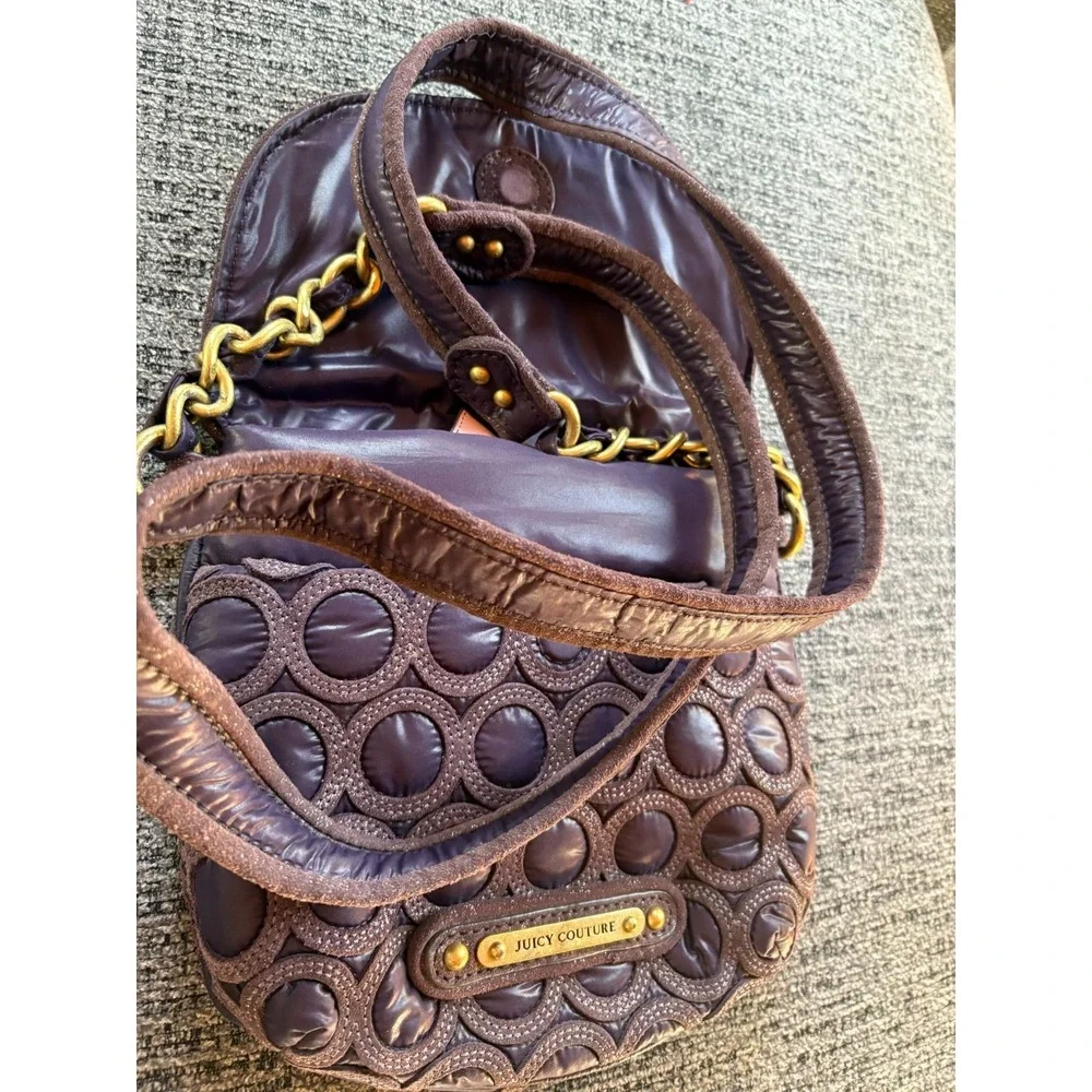 Juicy Couture Quilted Circle Pattern Crossbody Bag Boho In Brown Chain Strap